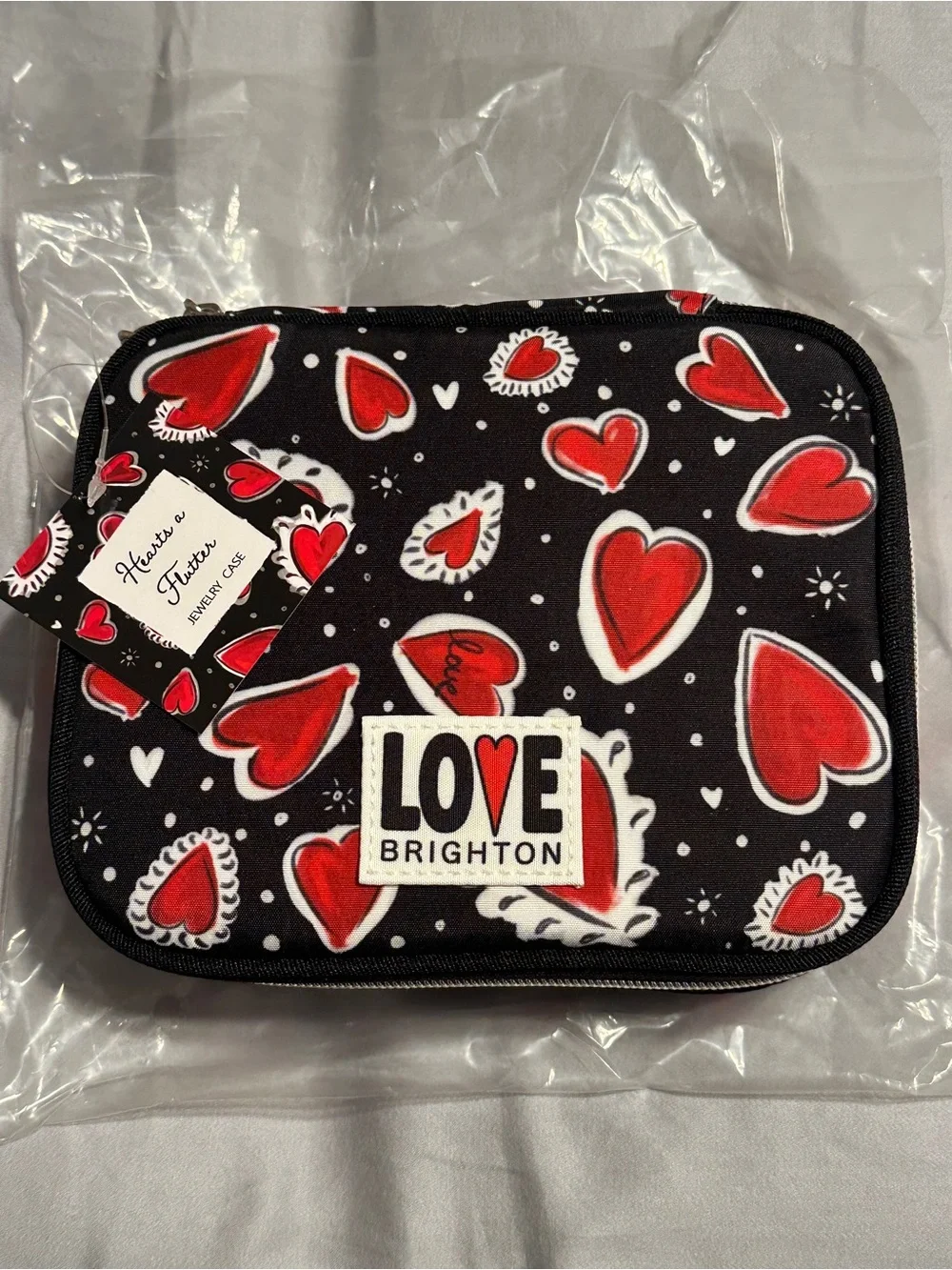 Brighton Hearts A Flutter Travel Jewelry Case w Red Heart Design in Black
